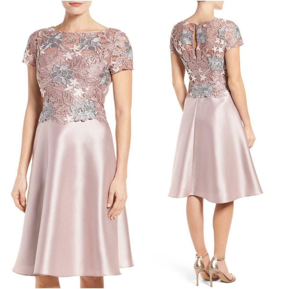 Adrianna Papell Pink Illusion Lace Yoke A-Line